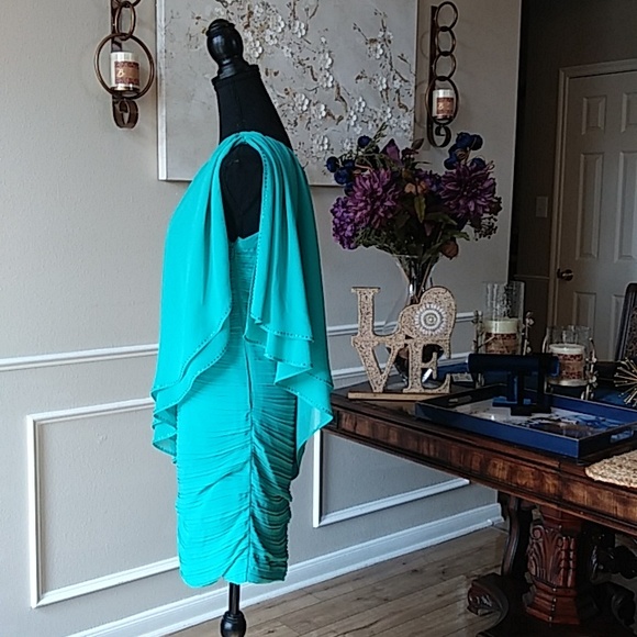 Turquoise Embellished Cocktail Mini Dress By GB. Size M - Picture 4 of 17